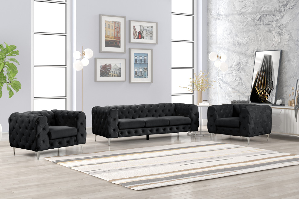 Rebekah 3 Piece Velvet Standard Foam Living Room Set 1sofa+2 Chairs   Midcentury   Living Room Furniture Sets   by US Furnishings Express  Houzz