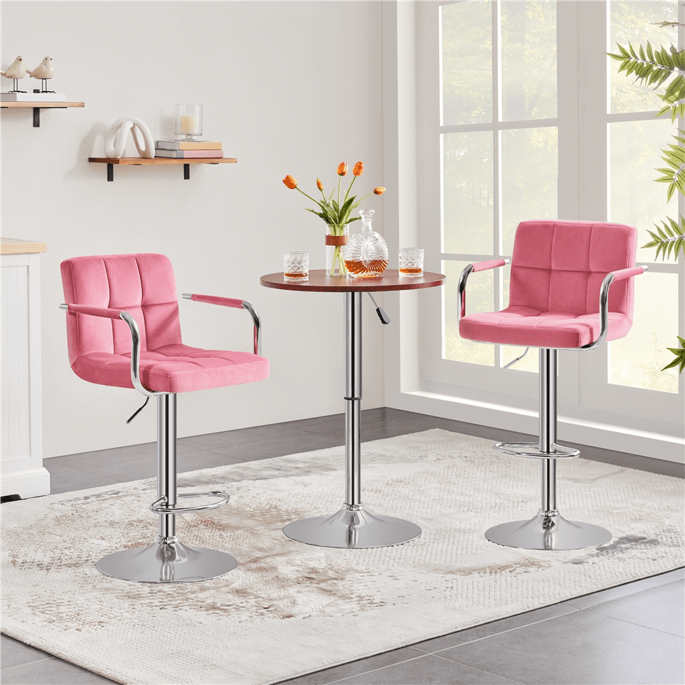 Topeakmart 2PCS Adjustable Bar Stools with Backrest and Footrest for Dining Room/ Bar Counter， Pink