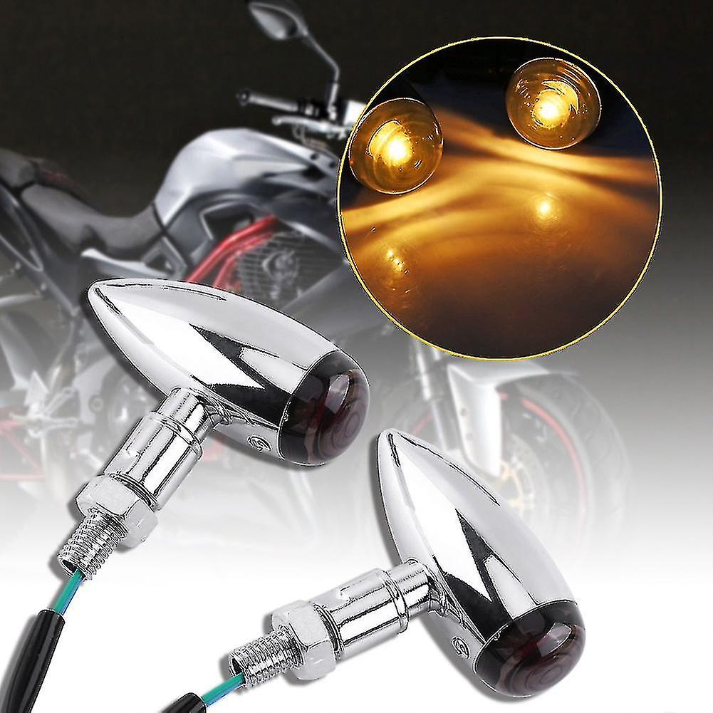 2pcs Motorcycle Bullet Amber Led Turn Signals Indicator Lighting Lamp Silver