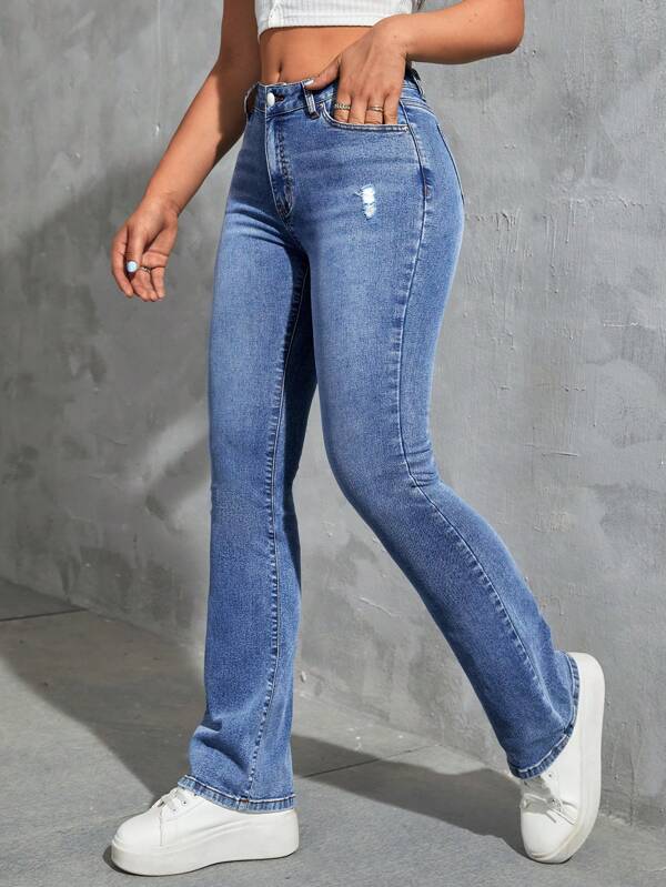 Ripped Flare Leg Jeans