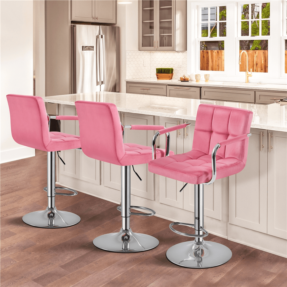 Topeakmart 2PCS Adjustable Bar Stools with Backrest and Footrest for Dining Room/ Bar Counter， Pink