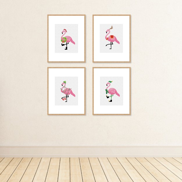 Big Dot Of Happiness Flamingle Bells Unframed Tropical Christmas Linen Paper Wall Art Set Of 4 Artisms 8 X 10 Inches