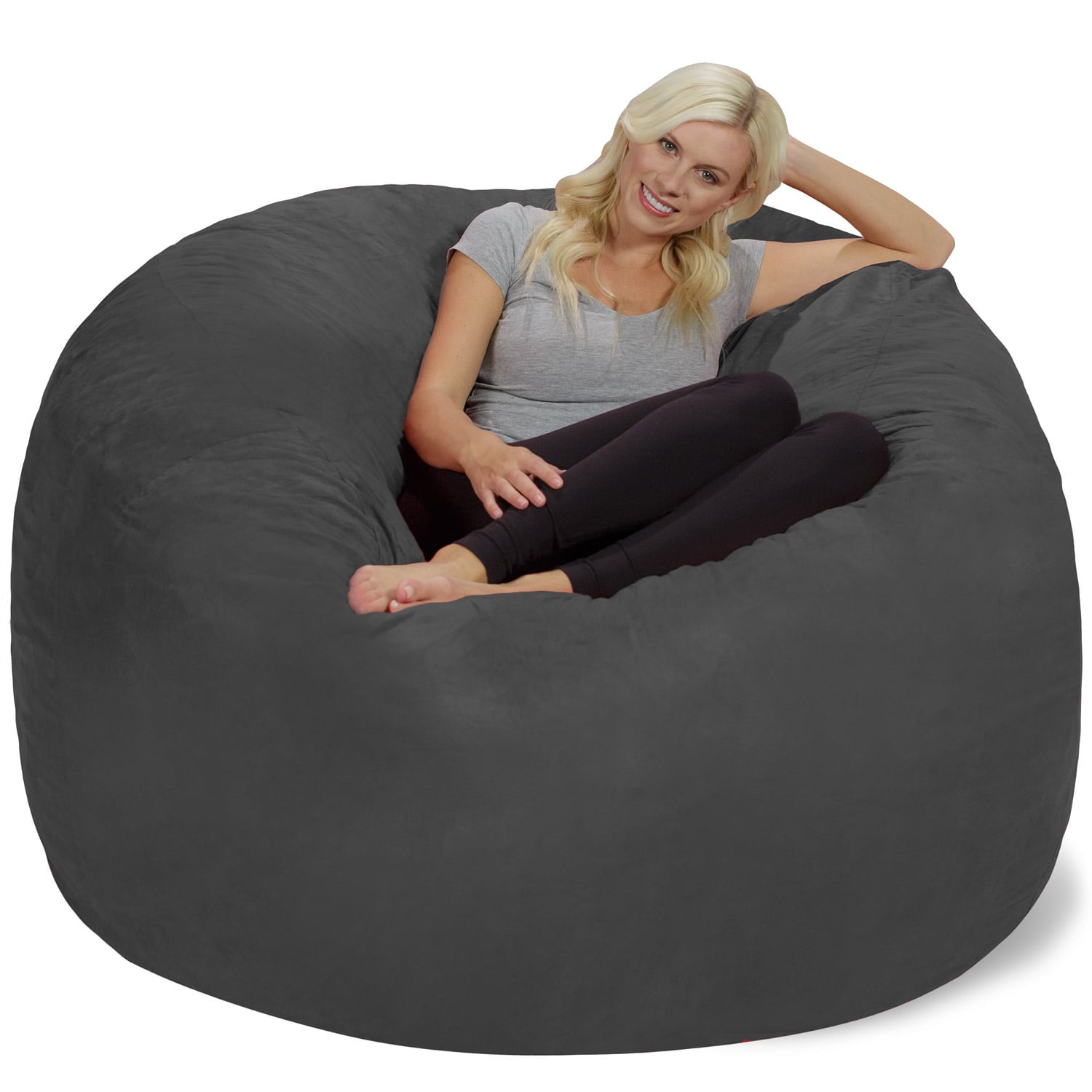 Chill Sack Bean Bag Chair, Memory Foam with Microsuede Cover, Kids, Adults, 6 ft, Charcoal