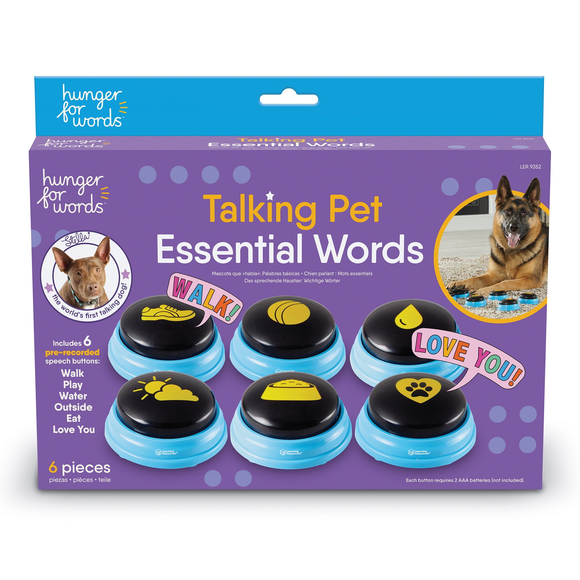 Hunger for Words Talking Pet Essential Words 6-Piece Buttons for Dog Communication， Dog Toys