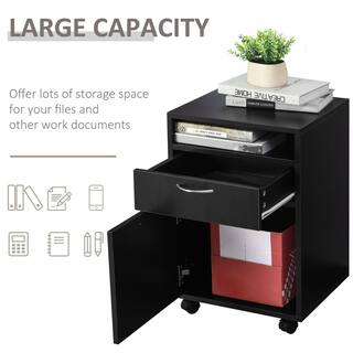 HOMCOM Mobile Black File Cabinet Organizer Home Office Filing Organizer with Castors Lockable Drawer 836-027BK