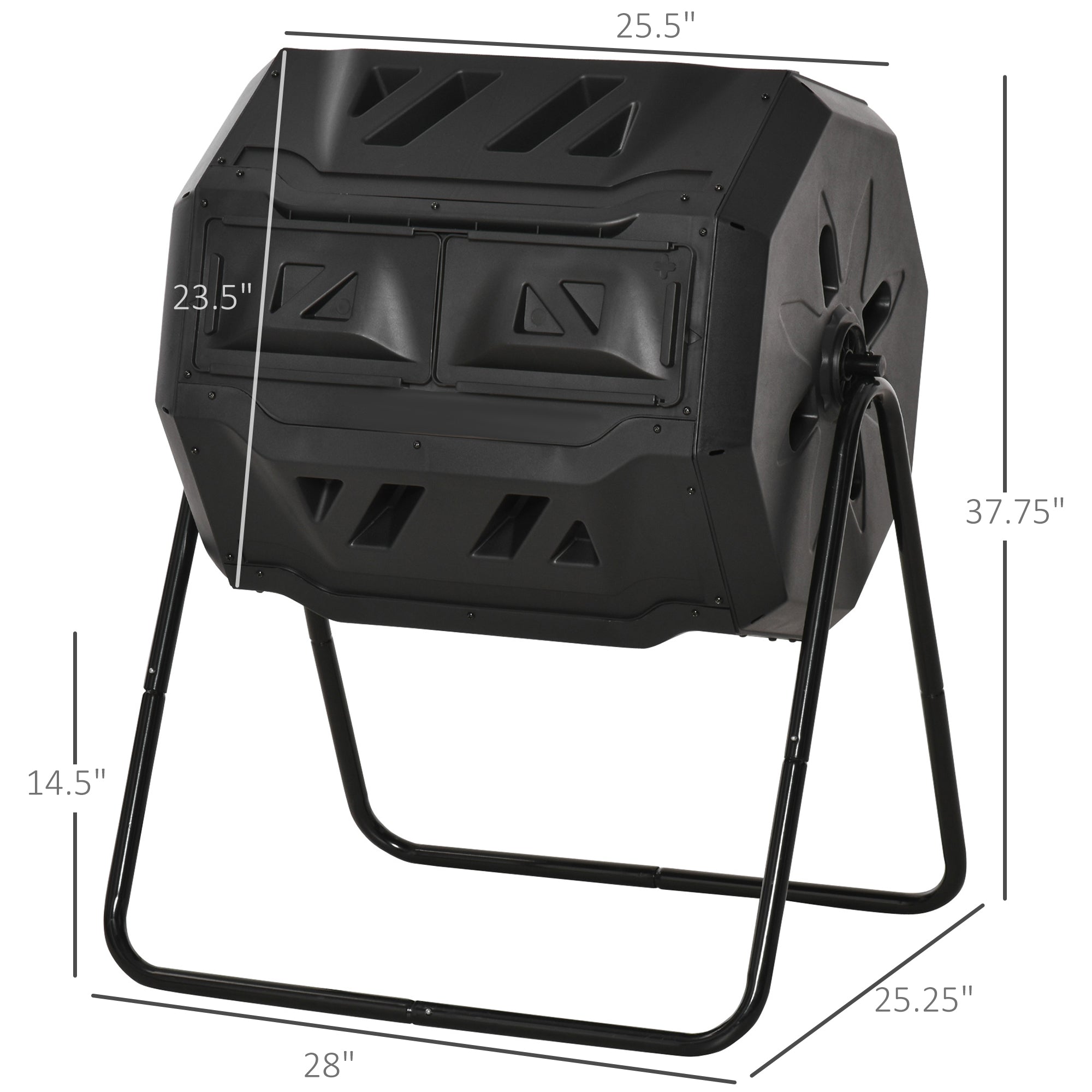 Outsunny Outdoor Tumbling Compost Bin w/ Dual Chamber, Sliding Doors, Black