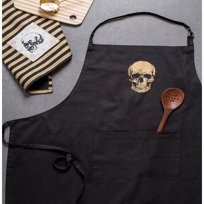 35” Black and Golden Color Skull Embellished Chef’s Apron