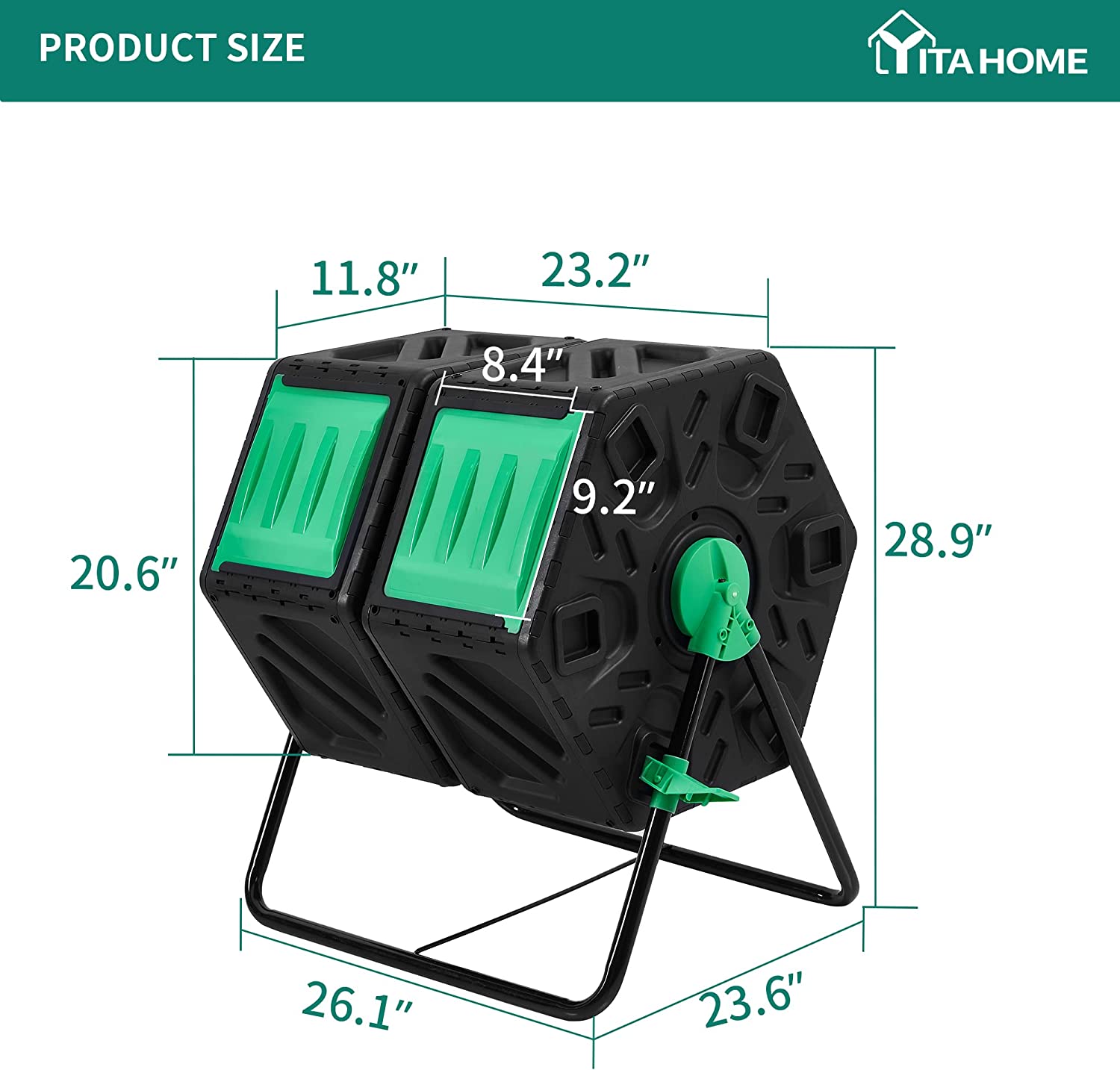 YITAHOME 34 Gallon Dual Chamber Compost Tumbler, Compost Bin Outdoor Rotating with 2 Sliding Doors and Aeration System, Garden Compost Bin BPA Free