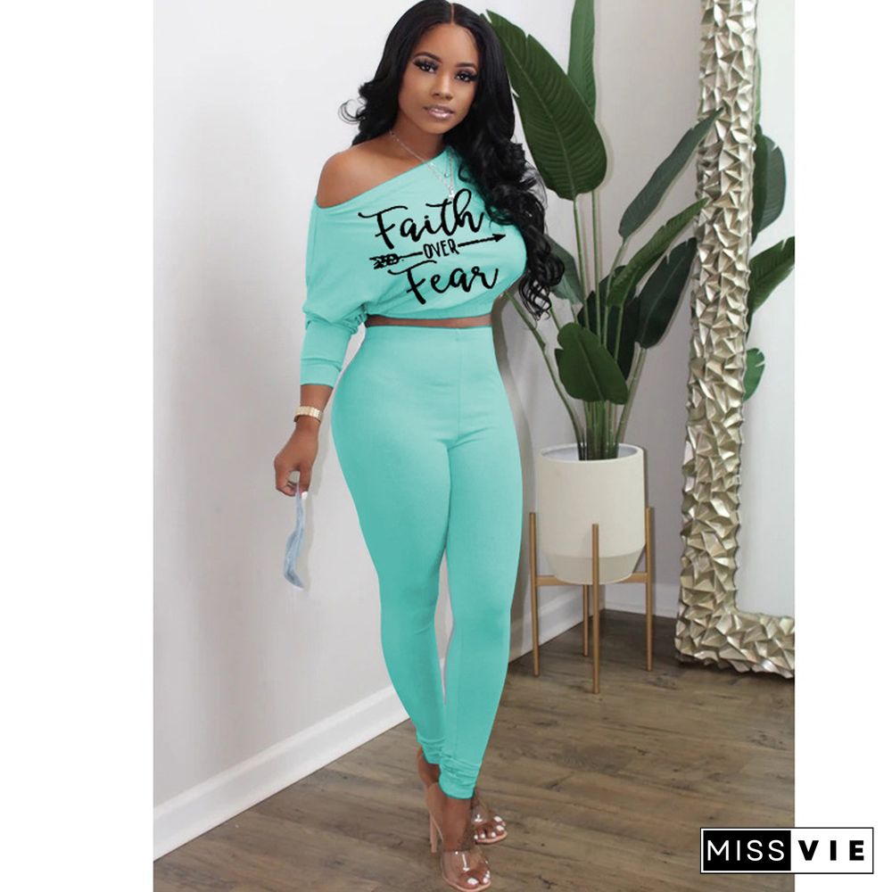 Long Sleeve Crop Tops Skinny Pants Matching Sets