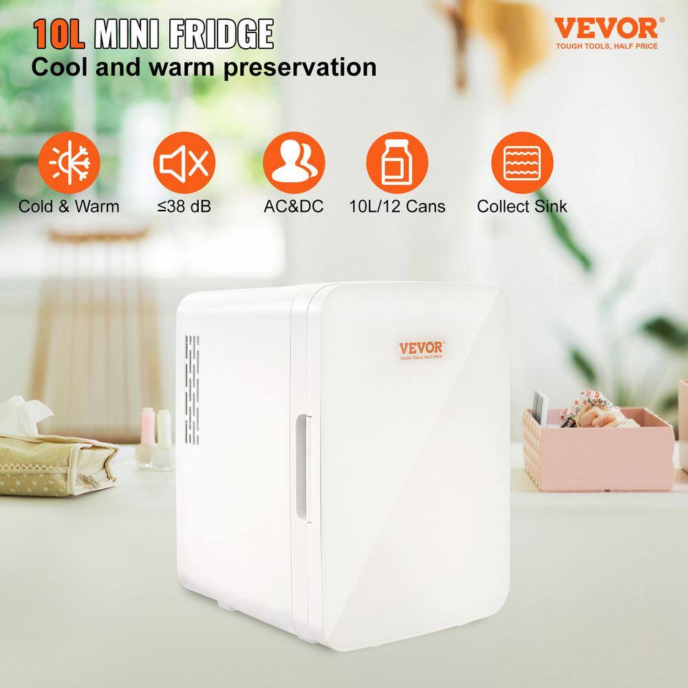 VEVOR Mini Fridge 10.8 in. 0.35 cu.ft. Retro Mini Refrigerator in White Small Beverage Fridges MNBXBSBLPT10L32ZHV1