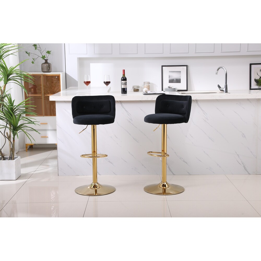 Swivel Velvet Bar Stool Counter Height Bar Chairs  Set of 2  Black