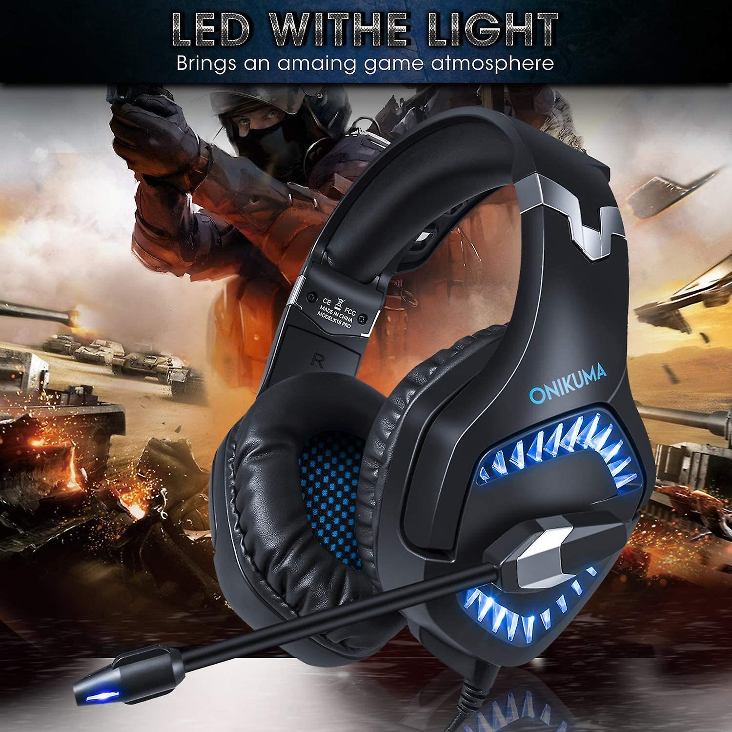 Gaming Headset， Micro Gaming Headset PS4， PC Headset Noise Canceling LED Light with 3.5mm