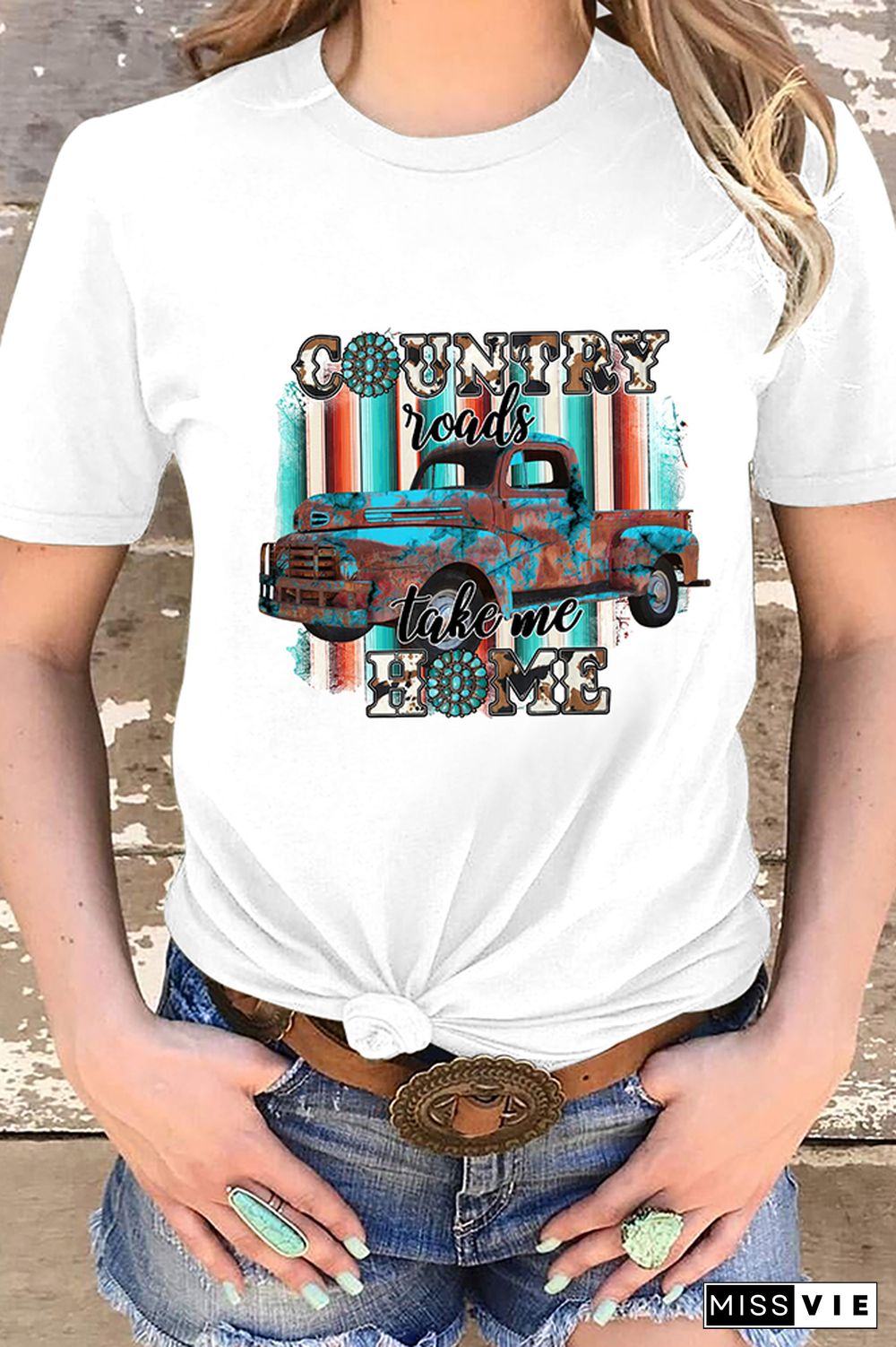 Roads Take Me Print Graphic Tees for Women Wholesale Short Sleeve T shirts Top