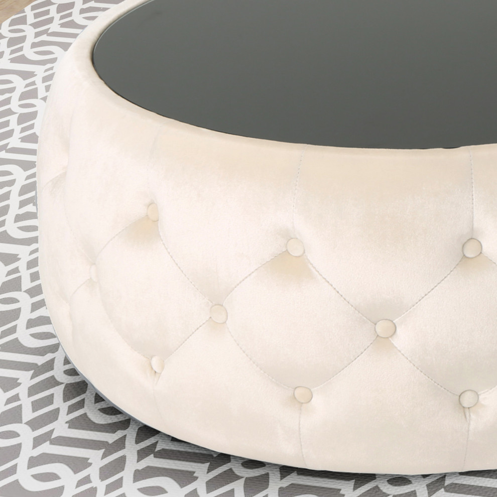 GDF Studio Ivy Glam Velvet and Tempered Glass Coffee Table Ottoman   Transitional   Footstools And Ottomans   by GDFStudio  Houzz