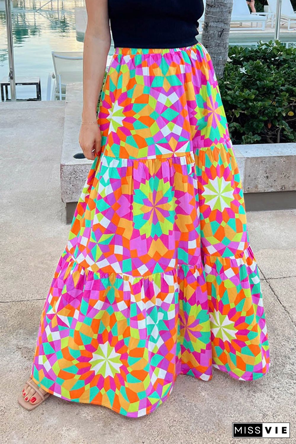 Multicolor Abstract Floral Pattern Maxi Skirt