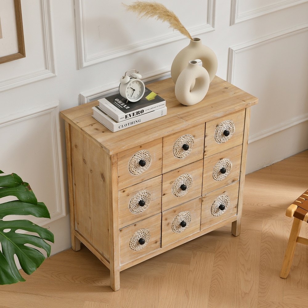 Rattan Retro Wooden Apothecary Chest Cabinet