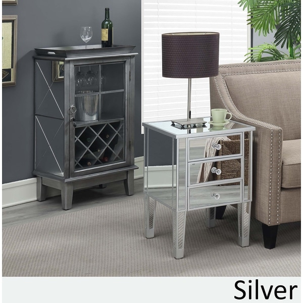 Silver Orchid Beatriz Silver 3 Drawer Mirrored End Table