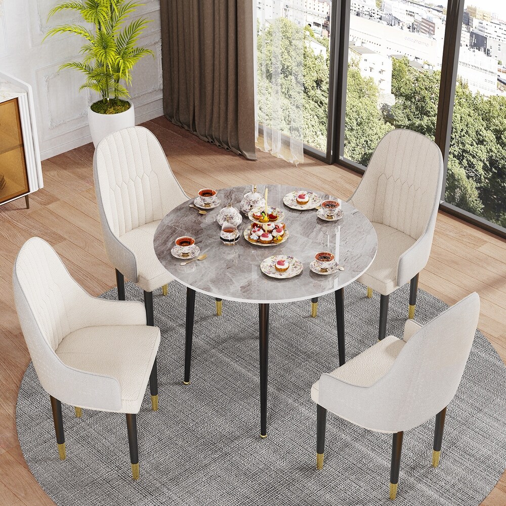 Metal Frame 4 Legs Round Dining Table Heavy Duty Sintered Stone Top   31.5\