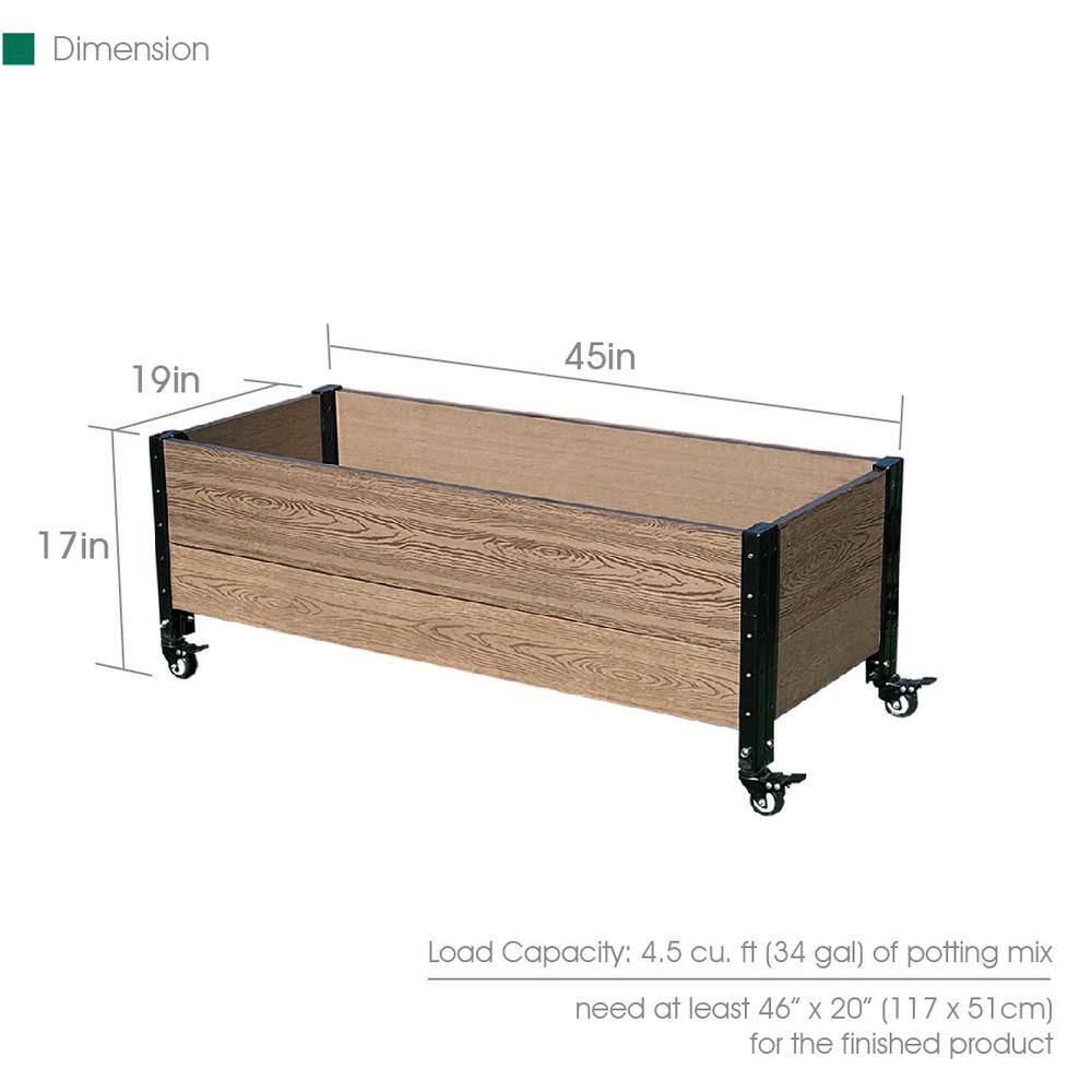 EverBloom 19 in. D x 17 in. H x 45 in. W Brown and Black Composite Board and Steel Mobile Deckside Planter Box Raised Garden Bed K2110