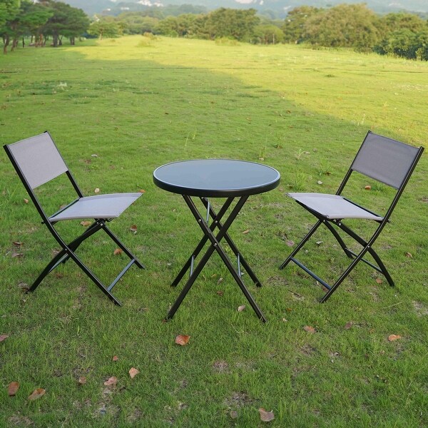 3Piece set Folding Table and two Chair Seats foldable Gray Party Dining Event