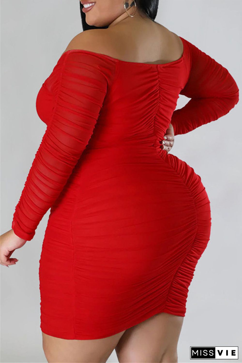 Casual Solid Basic V Neck Long Sleeve Plus Size Dresses