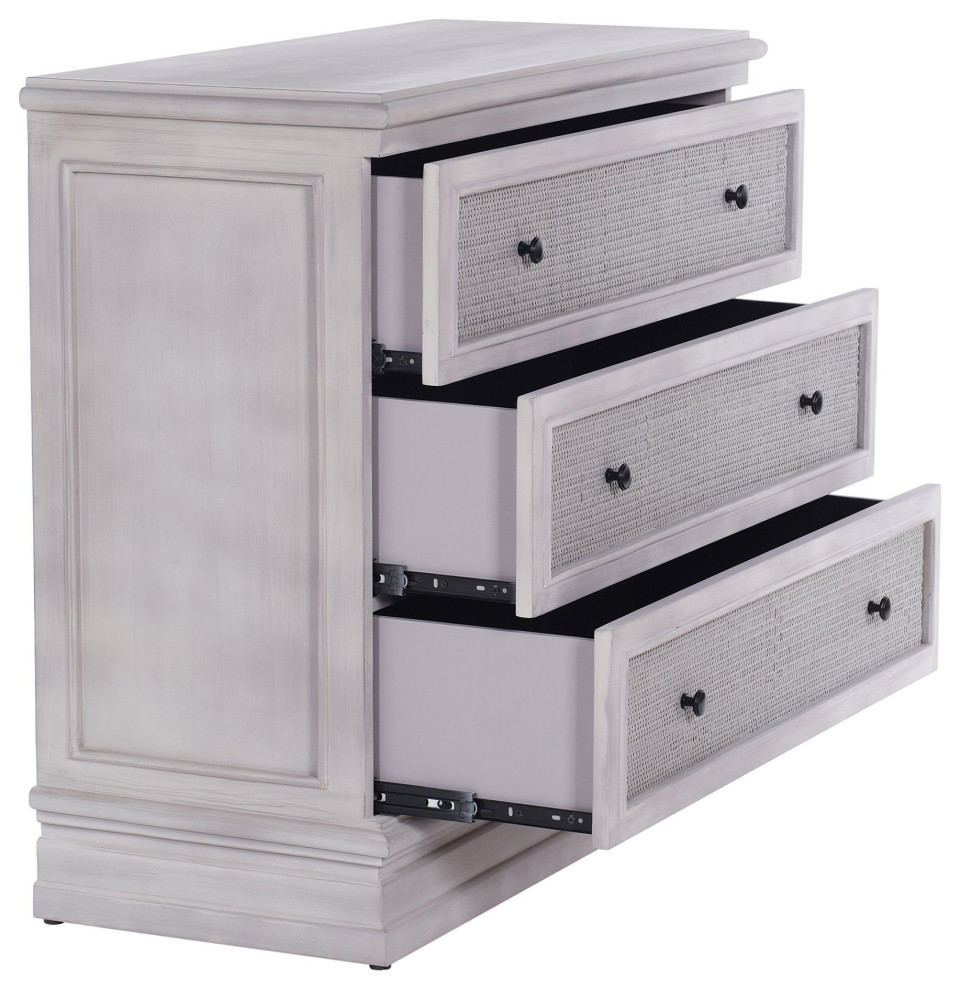 Kingston Three Drawer Woven Cane Chest Ivory Gray Finish   Farmhouse   Accent Chests And Cabinets   by StyleCraft  Houzz