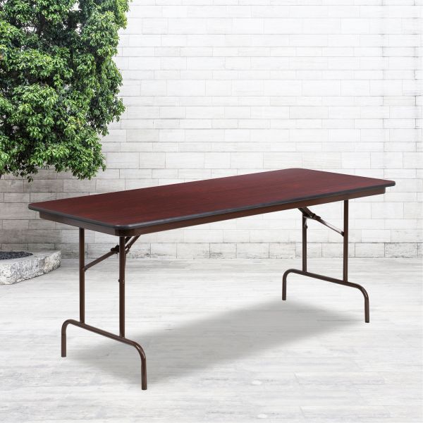 Frankie 6-Foot Mahogany Melamine Laminate Folding Banquet Table