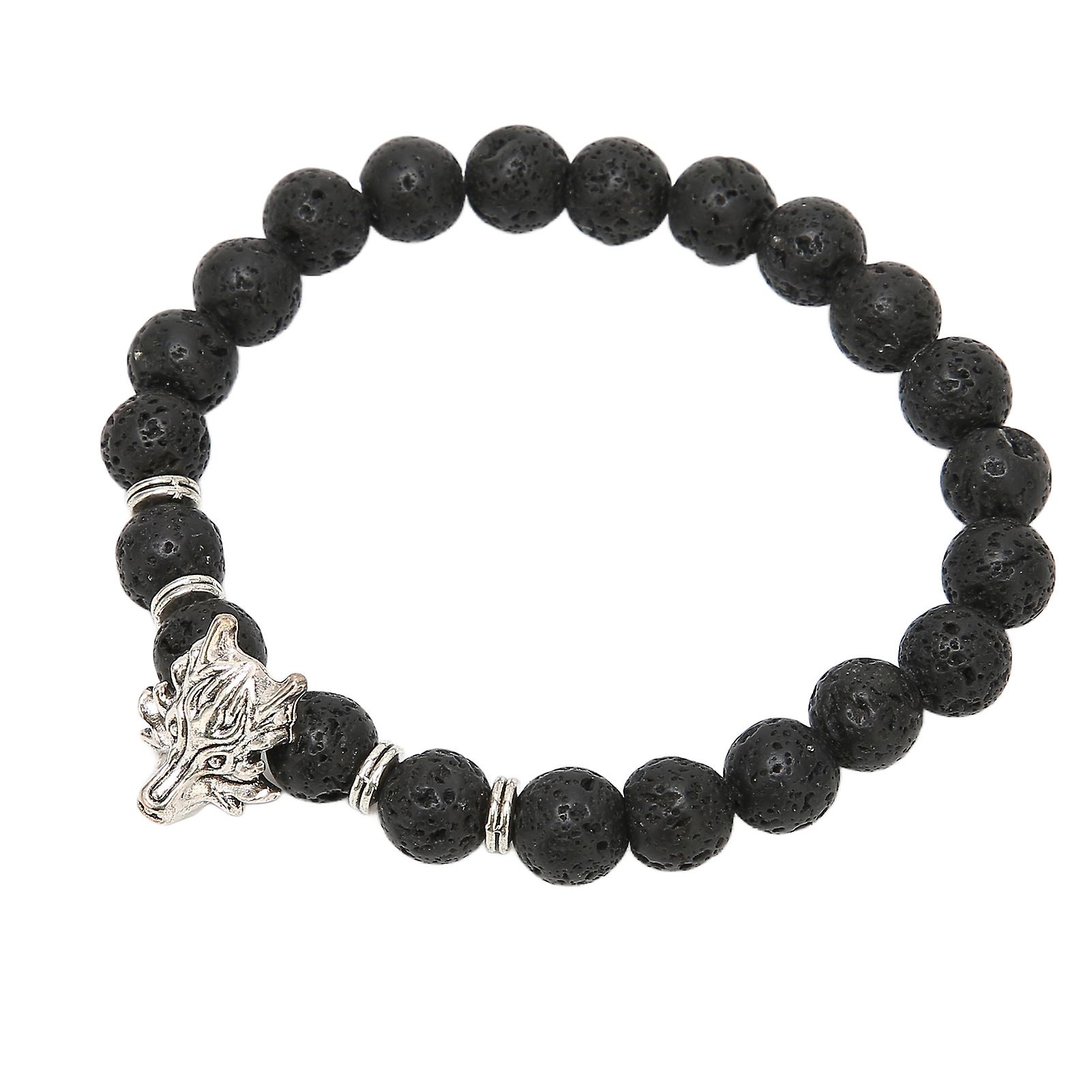 Fashionable Wolf Head Bracelet Stylish Beaded Bracelet Volcanic Stone Bracelet For Men