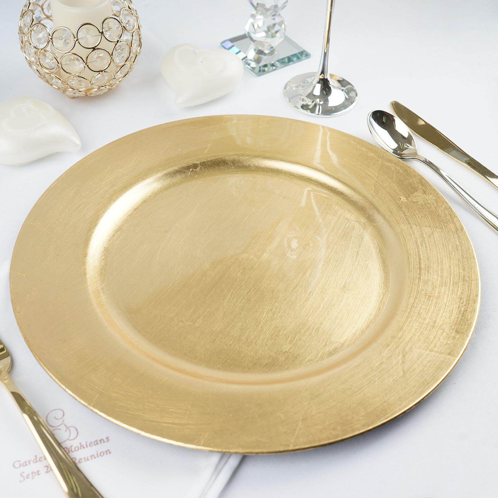 6 Pack Metallic Gold Round Acrylic Plastic Charger Plates, Dinner Party Table Decor 13