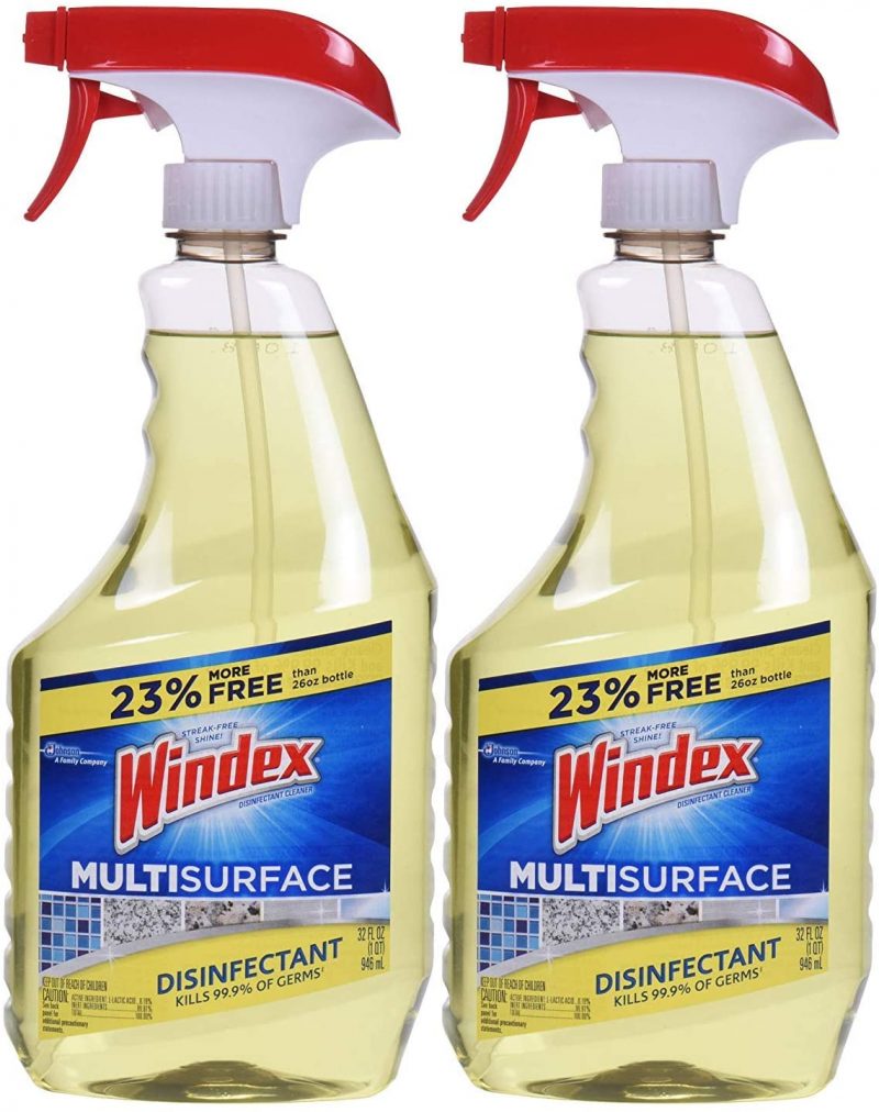 Windex Antibacterial Multi-Surface Cleaner， 32 Fl Oz Spray Bottle， Pack of 2