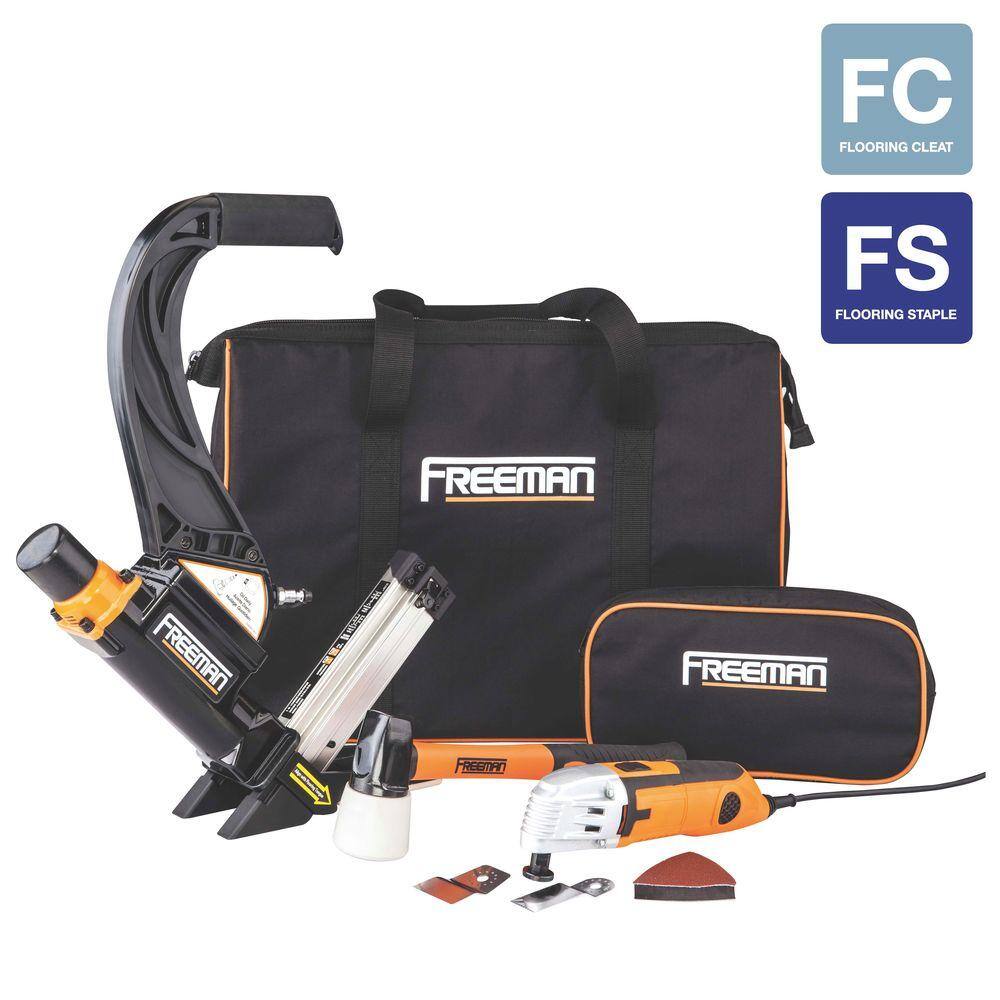 Freeman Lightweight Pneumatic 2-in-1 Flooring Nailer and Stapler and Oscillating Multi-Function Power Tool Combo Kit with Bags P50MTCK