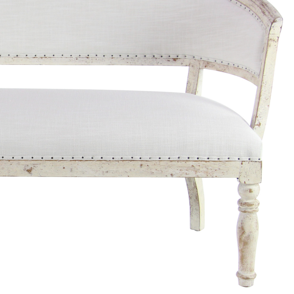 Antique Sheraton Style Upholstered White Wood Sofa   French Country   Sofas   by Brimfield  ampMay  Houzz