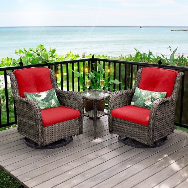 Cozywor 3Piece Wicker Patio Swivel Outdoor Rocking Chair Set