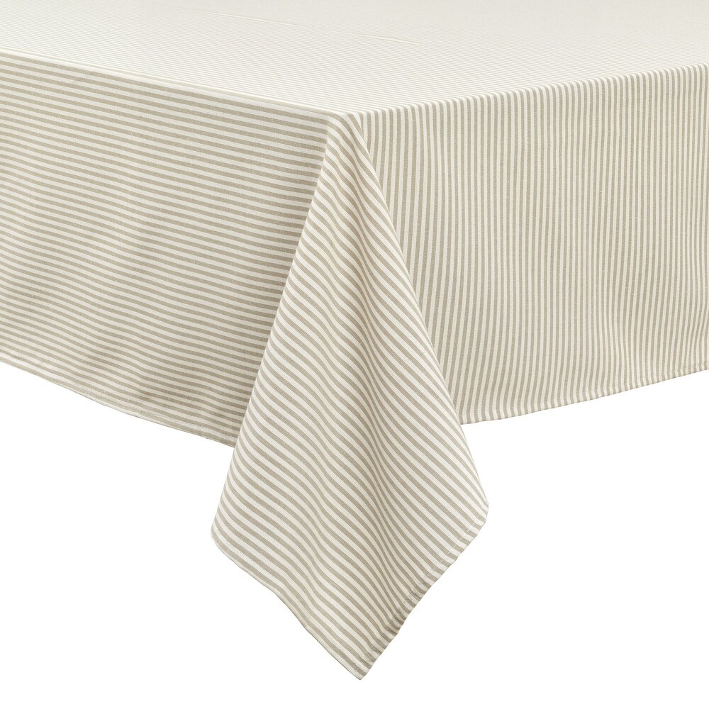 Lush Decor Farmhouse Ticking Stripe Yarn Dyed Tablecloth Neutral  60\