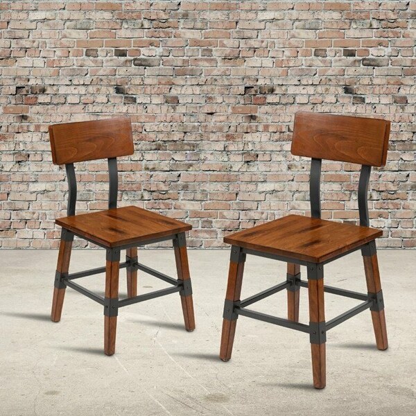 Set of 2 Industrial Rustic Wooden Dining Side Chair Walnut - 15x32