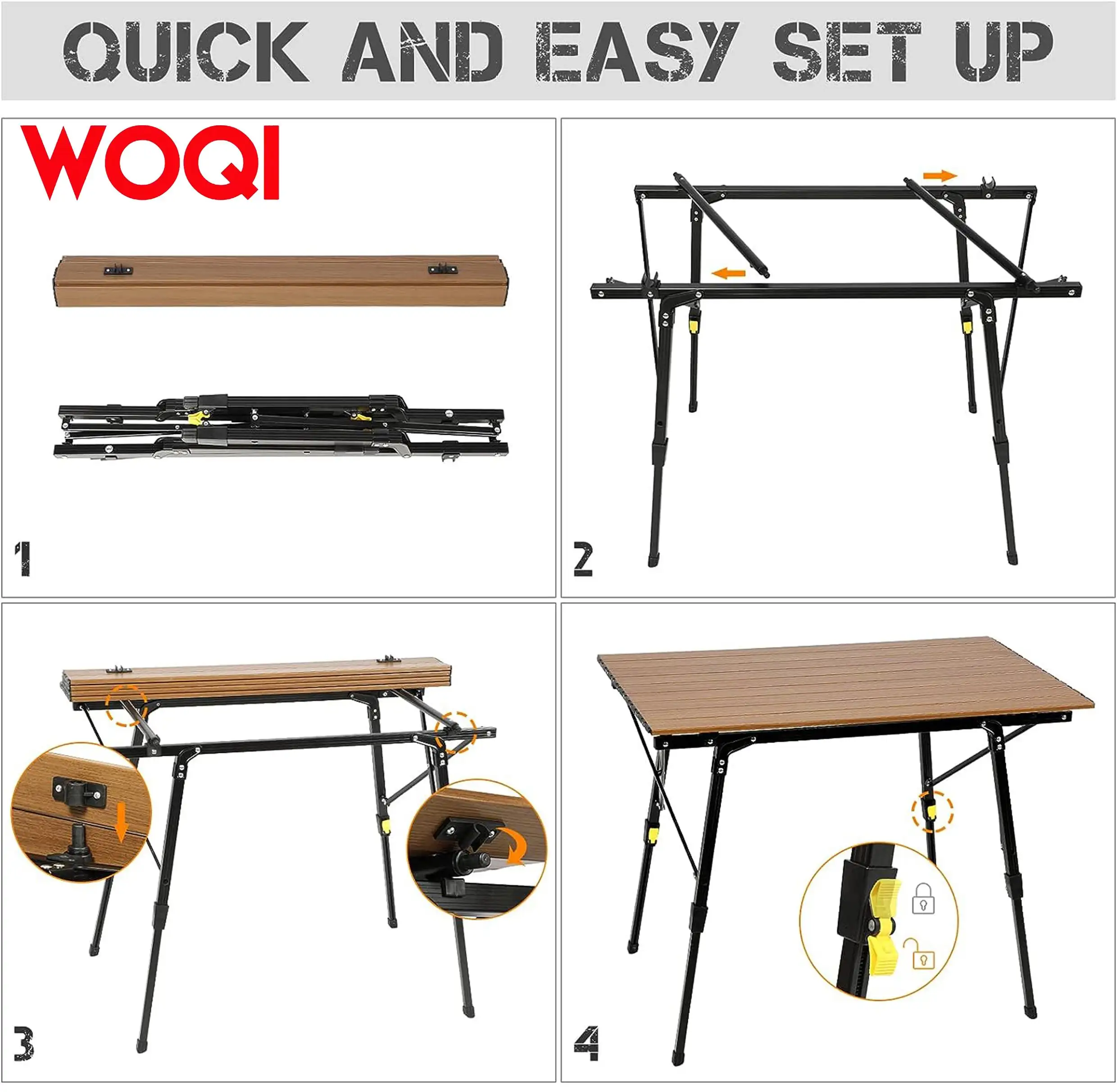 WOQI Adjustable Portable Ultralight Folding Camping Table with Portable Bag for Outdoor Travel