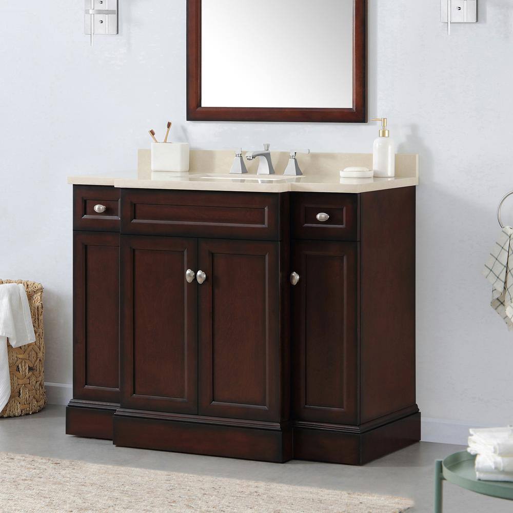 Home Decorators Collection Teagen 42in. W x 22in. D x 35in. H Bath Vanity in Dark Espresso w Cultured Stone Vanity Top in Beige w White Basin Teagen 42EB