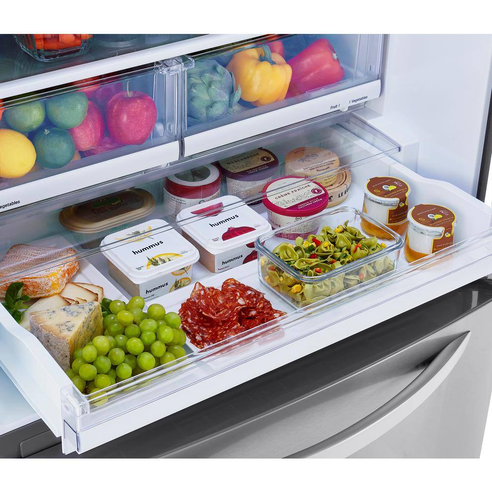 LG 33 in. W 26 cu. ft. Bottom Freezer Refrigerator w Multi-Air Flow and Smart Cooling in PrintProof Stainless Steel LRDCS2603S