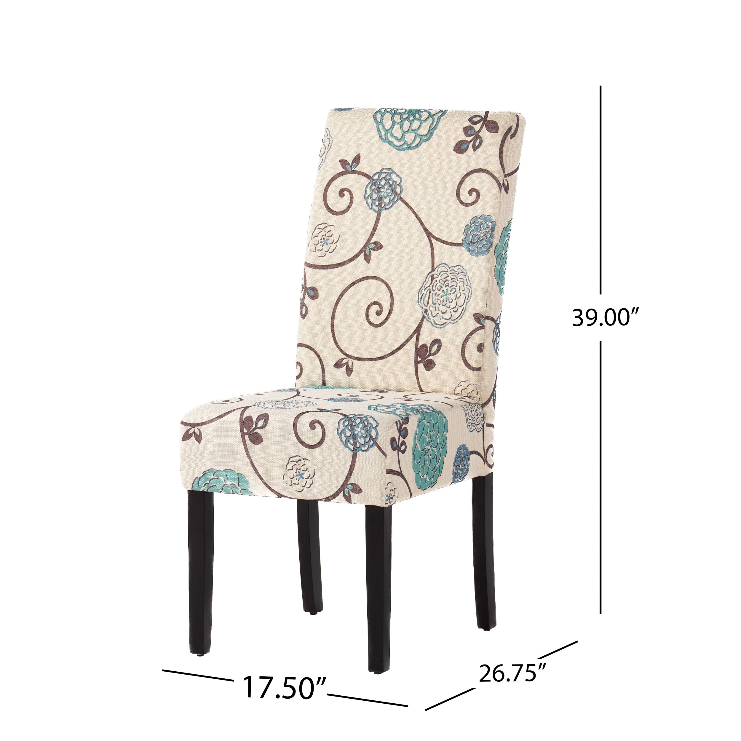 Percival White and Blue Floral Fabric Dining Chair, Set of 2