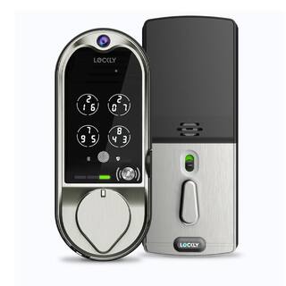 Lockly Vision Satin Nickel Smart Wifi Fingerprint Deadbolt with Video Doorbell PGD798SN