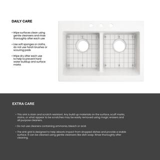 Glacier Bay Farmhouse Apron-Front Fireclay 34 in. 3-Hole Double Bowl Kitchen Sink in White with Bottom Grid 3ABRB-01-001