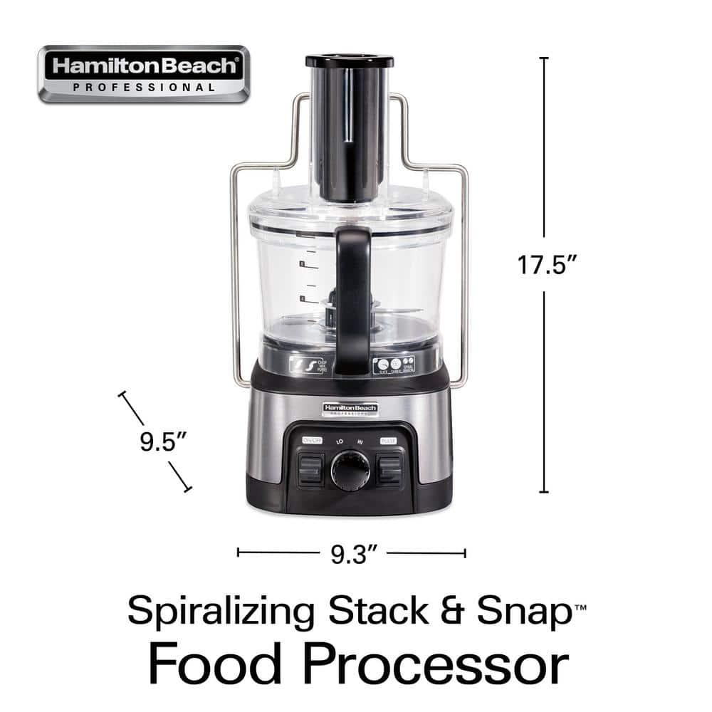 HAMILTON BEACH PROFESSIONAL Stack n Snap 12Cup 3Speed Stainless Steel Food Processor with Spiralizer