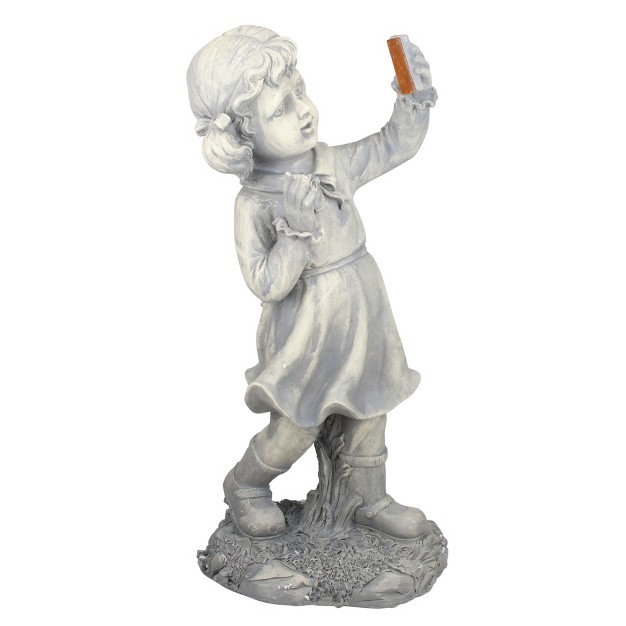 Distressed Gray Girl With Cell Phone Solar Powered Led Lighted Outdoor Patio Garden Statue