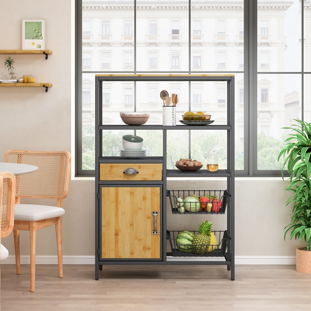 Storage Rack with Drawer Cabinet and 2 Baskets