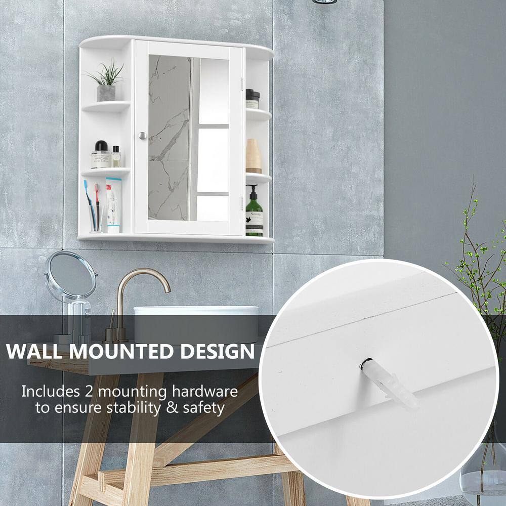 Costway 6.5 in. x 25 in. x 26 in. White Multipurpose Wall Surface Mount Bathroom Storage Medicine Cabinet with Mirror HM0010