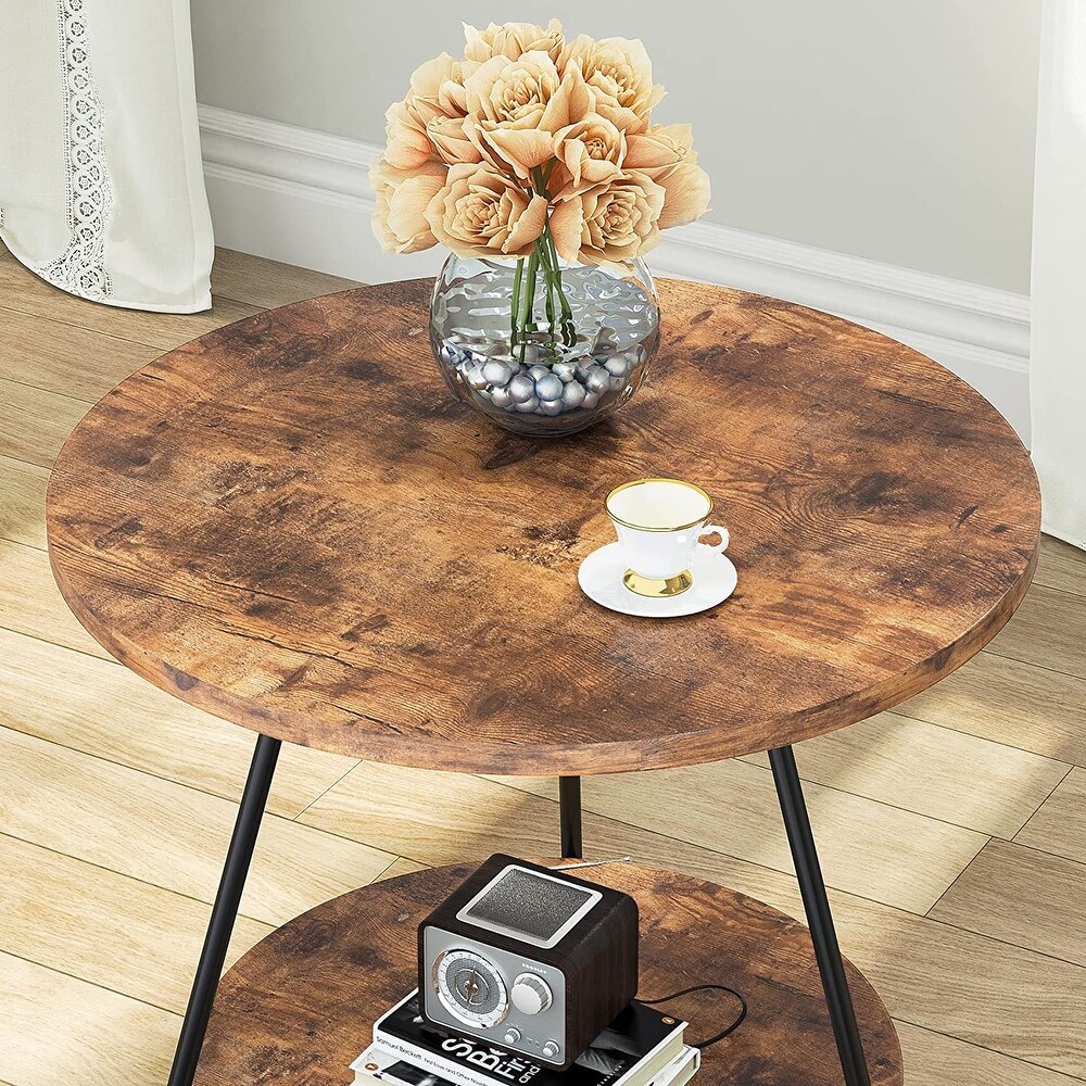 Round End Table  2 Tier Wood Sofa Side Table for Living Room Bedroom