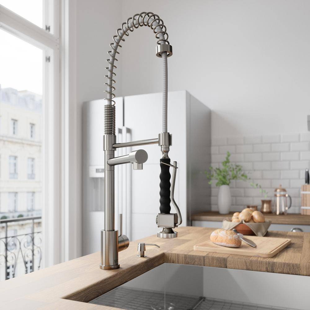 VIGO Zurich Single Handle Pull-Down Sprayer Kitchen Faucet in Stainless Steel VG02007ST