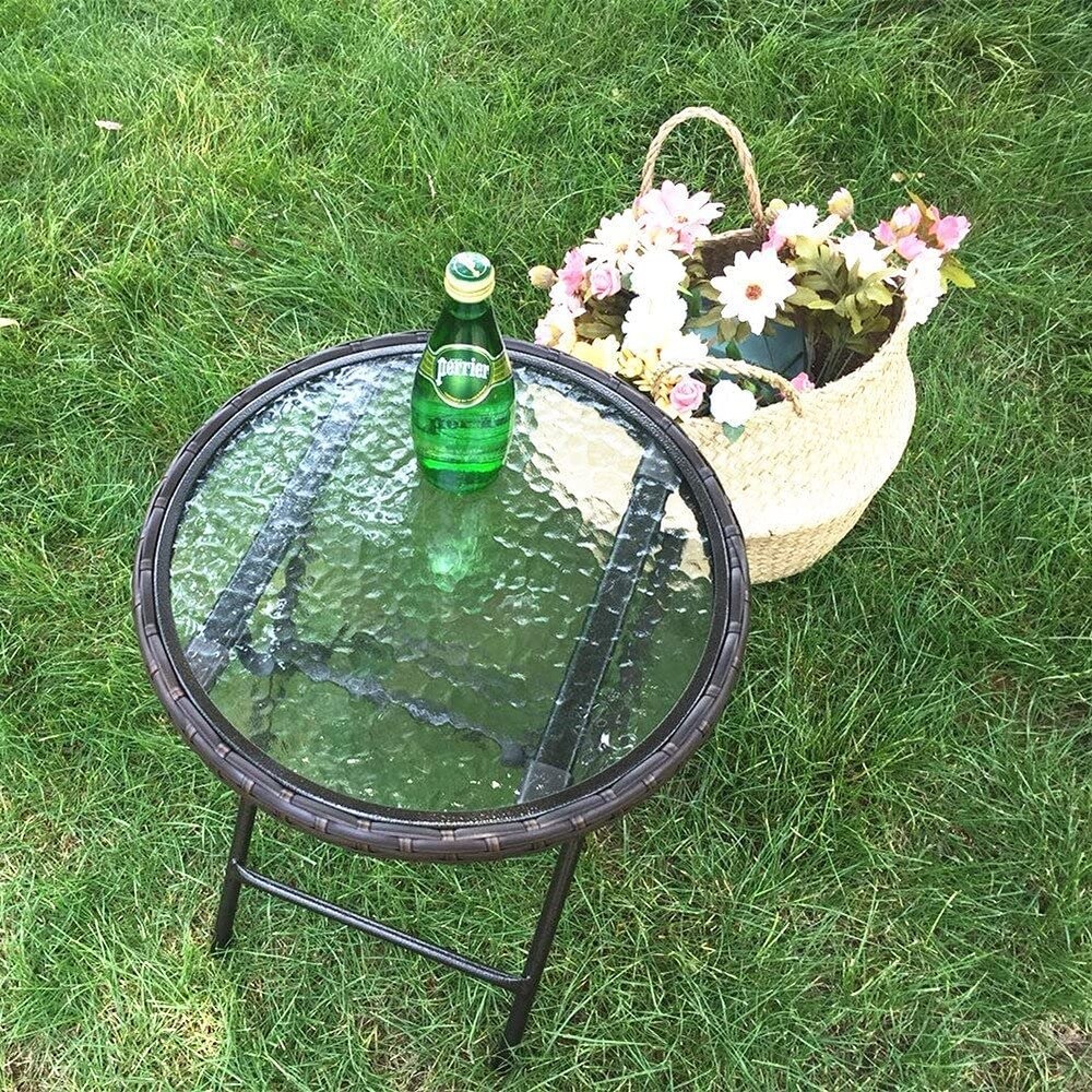 Foldable Patio Rattan Side Table