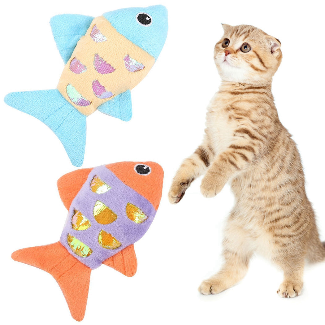 Cat Catnip Toy Plush: 2PCS Fish Design Crinkle Cat Chew Toy Kitten Teething Toy