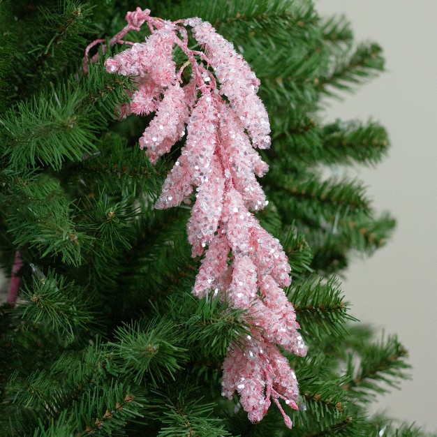 Pink Glitter Hanging Pine Christmas Spray